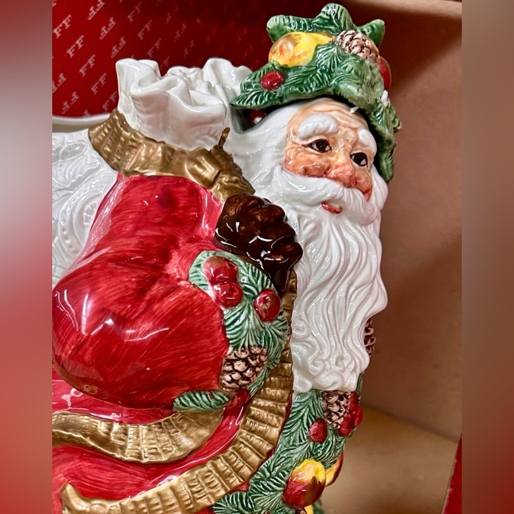 RARE 🎄 Fitz & Floyd, Woodland Santa Centerpiece – Santa with Bag, 1991-Retired